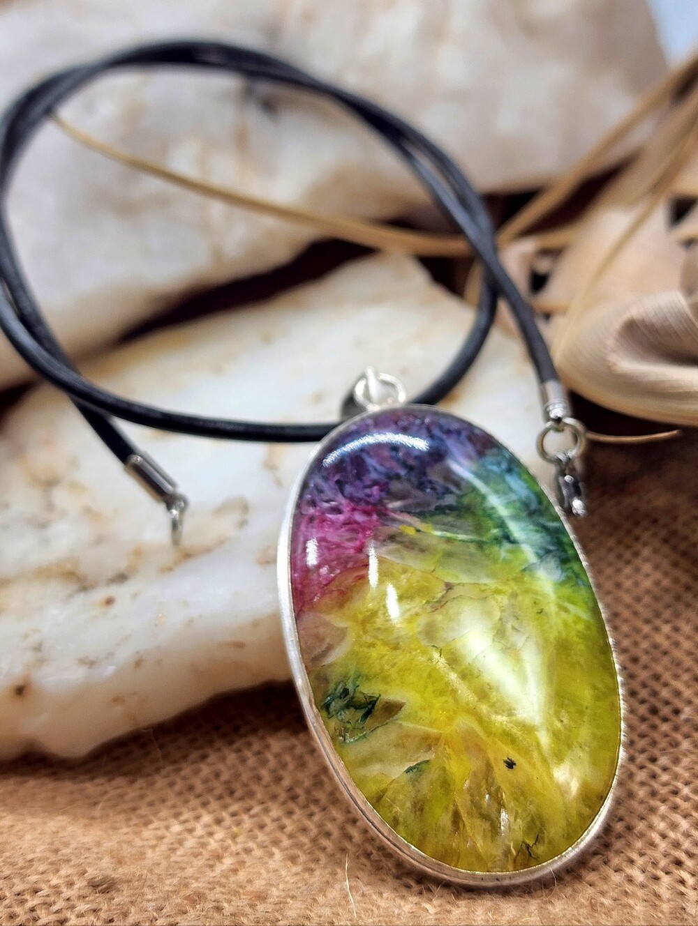 Rhodium/925 Silver Bohemian Jewelry NATURAL Rainbow AGATE DRUZY Polished Stone